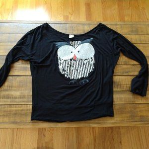 Slouchy Black Top - Sequined Owl